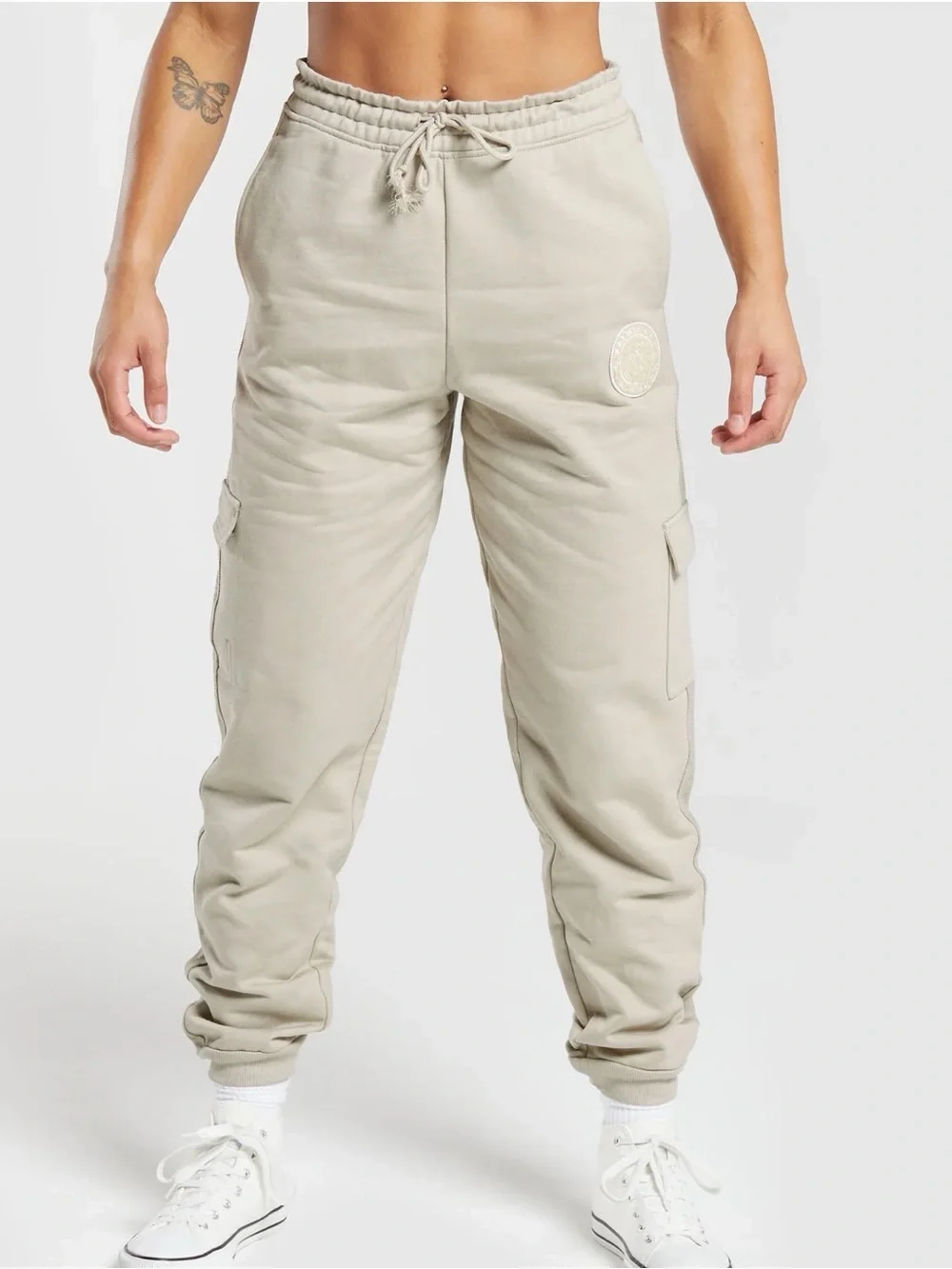 Gymshark LEGACY JOGGERS Casual Cargo Sweatpants in Light stone size medium